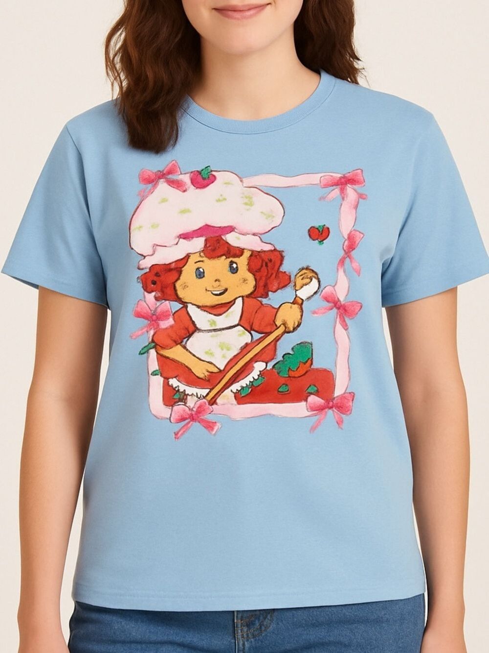 Vintage Strawberry shortcake Light Blue t-shirt Graphic Tee shirt sleeves small